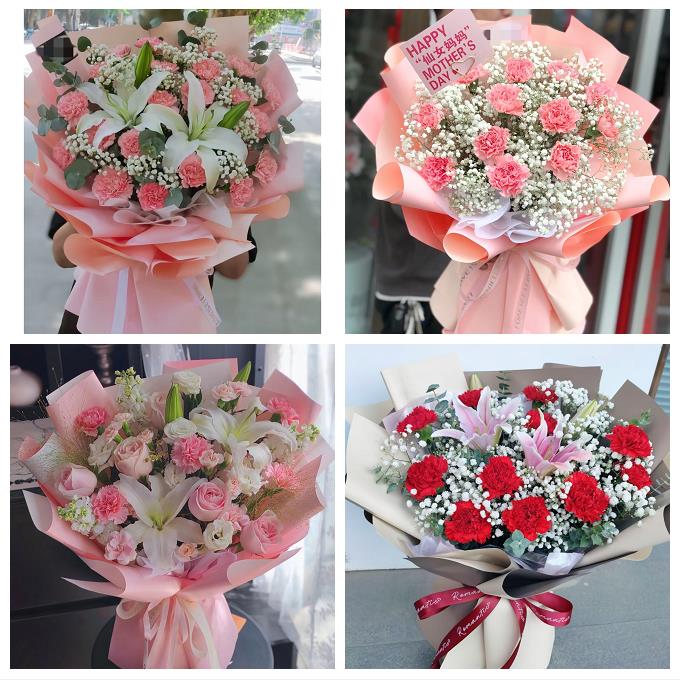 上海市杨浦区五角场新江湾城同城花店康乃馨百合鲜花束送长辈生日