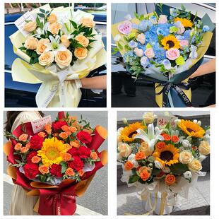 送盐城市亭湖区盐都区大丰区同城鲜花店送男士朋友向日葵玫瑰花束