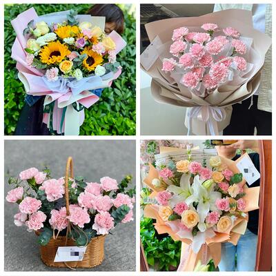 送上海市杨浦区殷行街大桥街同城鲜花店康乃馨花束送长辈父母生日