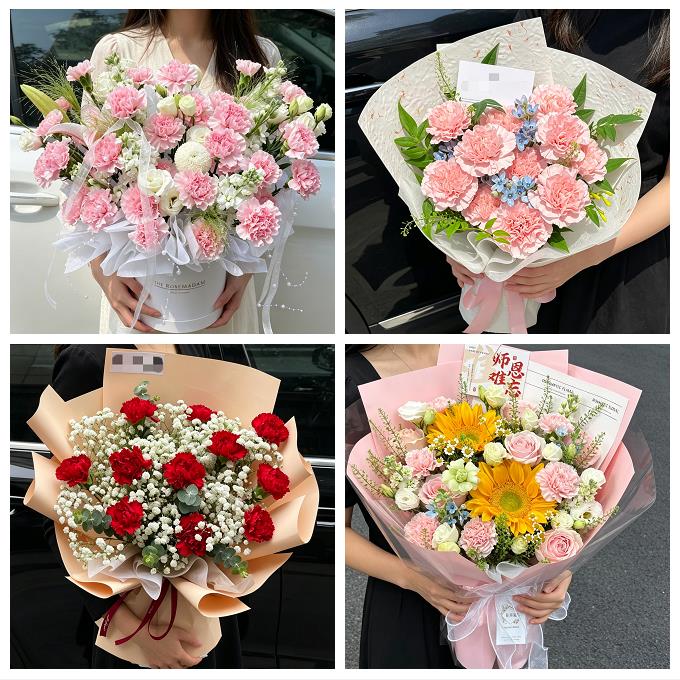 郑州市中原区二七管城金水区同城鲜花店送康乃馨百合长辈生日花束