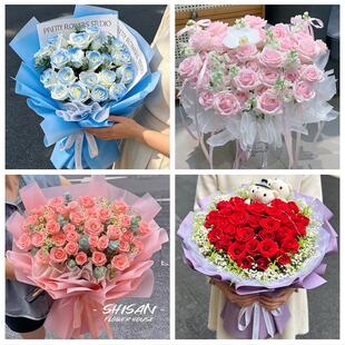 库尔勒市轮台且末县和静博湖县同城鲜花店七夕玫瑰花束送女友老婆