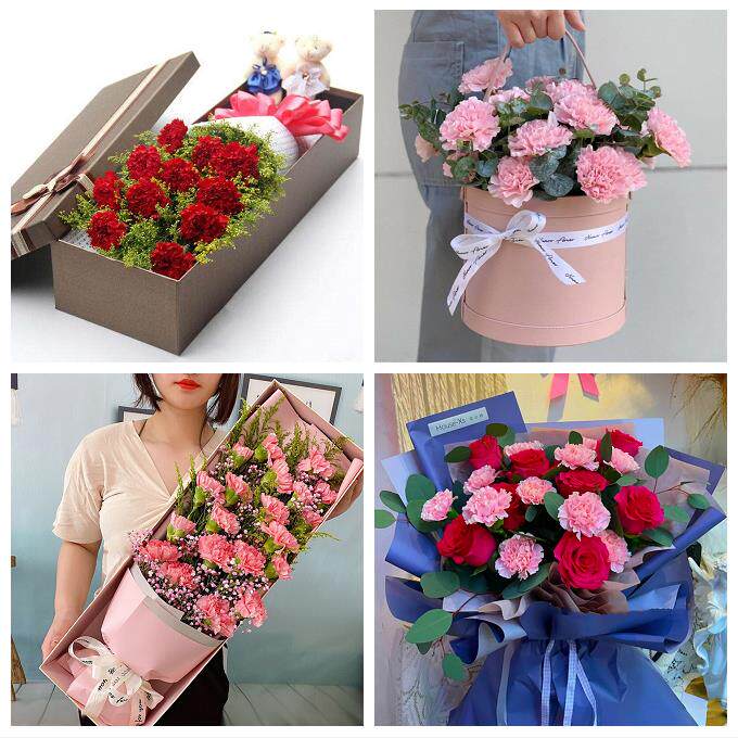 包头白云鄂博矿九原区固阳县同城鲜花店38节康乃馨百合花束送长辈