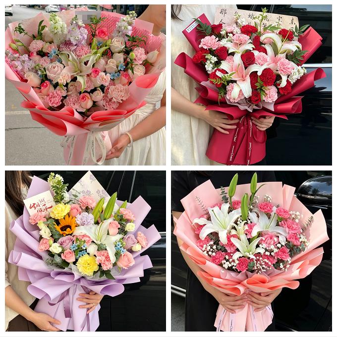 送深圳市光明新区公明龙华镇同城鲜花店送康乃馨百合长辈生日花束