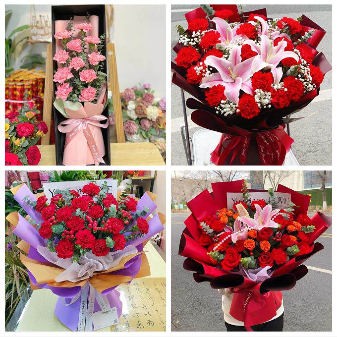 送济南市历下区市中区槐荫区同城鲜花店康乃馨花束送长辈父母生日
