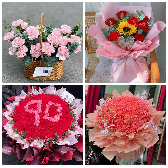 送昆明市宜良县石林县嵩明县同城鲜花店康乃馨花束送长辈父母生日