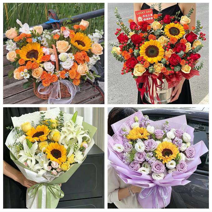 中高考向日葵玫瑰混搭花束新乡市封丘长垣卫辉县辉县市同城鲜花店