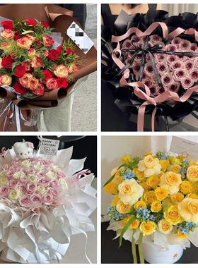 送上海市青浦区重固镇白鹤镇同城鲜花店送卡布碎冰蓝玫瑰生日花束