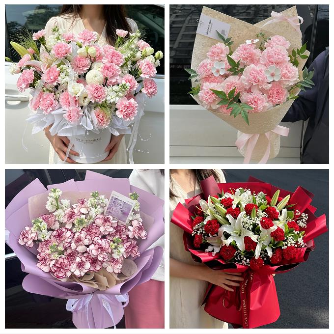 送洛阳市洛宁县伊川县偃师市同城鲜花店送康乃馨百合长辈生日花束