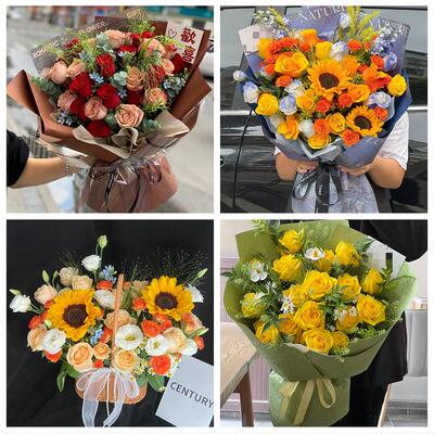 向日葵玫瑰混搭花束送朋友上海市宝山区友谊路吴淞张庙同城鲜花店