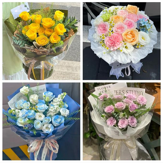 临汾市洪洞县古县安泽浮山县同城鲜花店送卡布碎冰蓝玫瑰生日花束