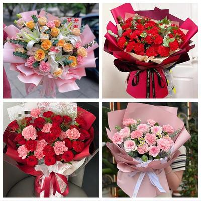 牡丹江市林口县绥芬河海林市同城花店康乃馨百合鲜花束送长辈生日