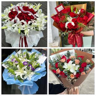 河池市凤山东兰县罗城环江县同城鲜花店玫瑰百合花束送老婆女朋友