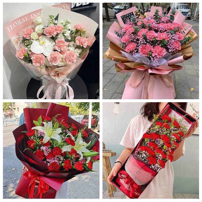 上海市奉贤区柘林海湾镇海港同城鲜花店38节康乃馨百合花束送长辈