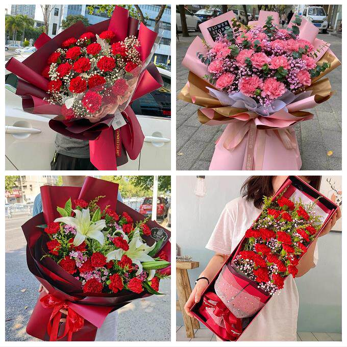 宁夏省吴忠市同心县青铜峡市同城鲜花店38节康乃馨百合花束送长辈