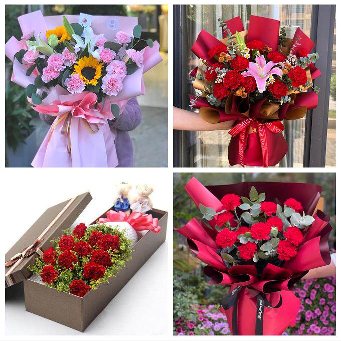 绥化市北林区望奎兰西青冈县同城鲜花店38节康乃馨百合花束送长辈