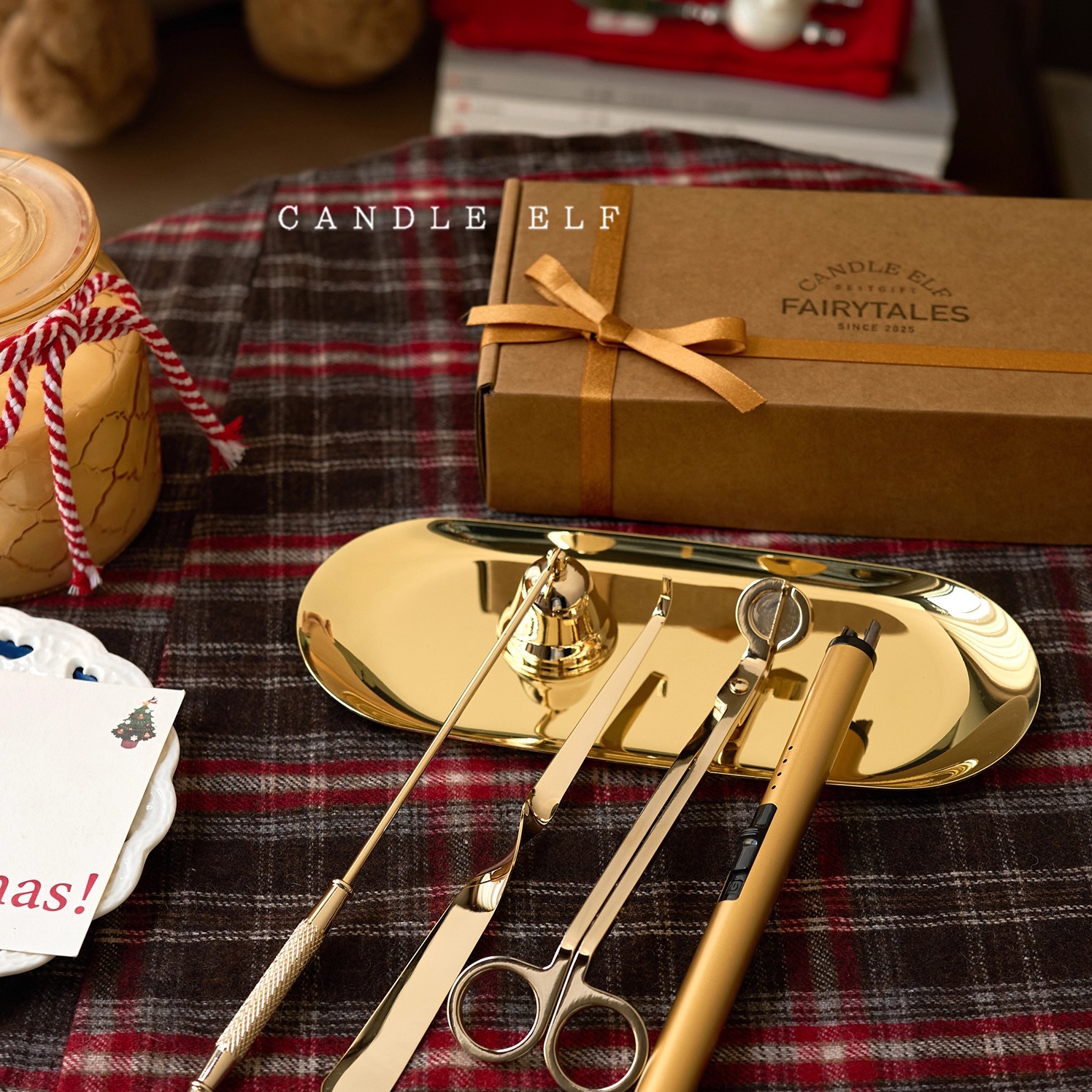 《鎏金序章》金色高级点火器钩剪灭烛罩圣诞充电香薰蜡烛工具套装