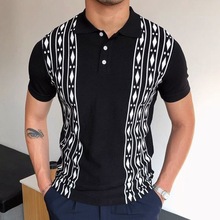 casual shirt欧美时尚 提花针织POLO衫 修身 T恤男 Men 翻领短袖 polo