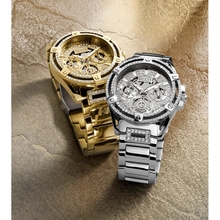 一件批发guess是手表女奢华重工镶钻镂空设计钢带石英表GW0464L1