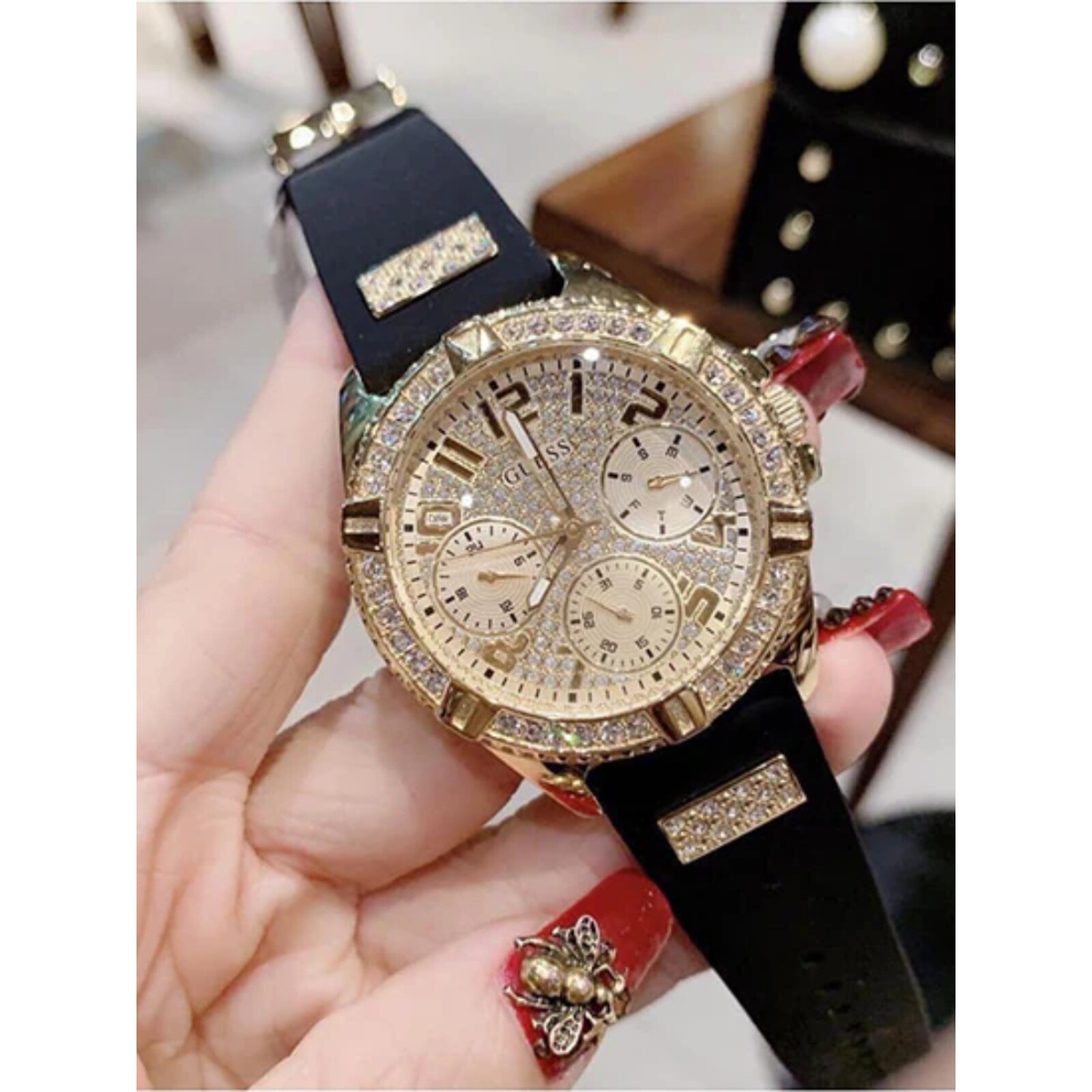 一件批发GUESS手表女士欧美时尚三眼不锈钢硅胶带石英表W1160L1