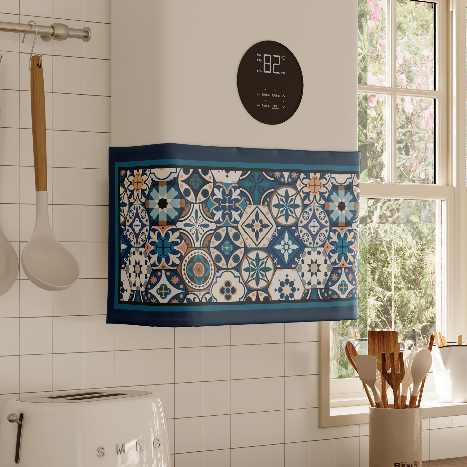 复古摩洛哥热水器遮挡帘罩布水管遮丑帘布厨房燃气炉装饰帘魔术