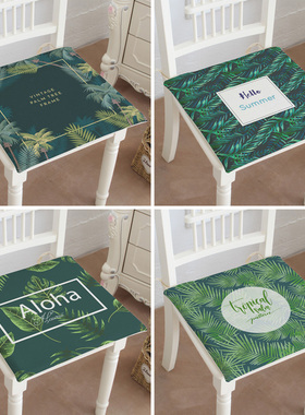 迷幻森林绿色植物绿叶坐垫ins简约板凳棉麻餐椅沙发飘窗坐垫