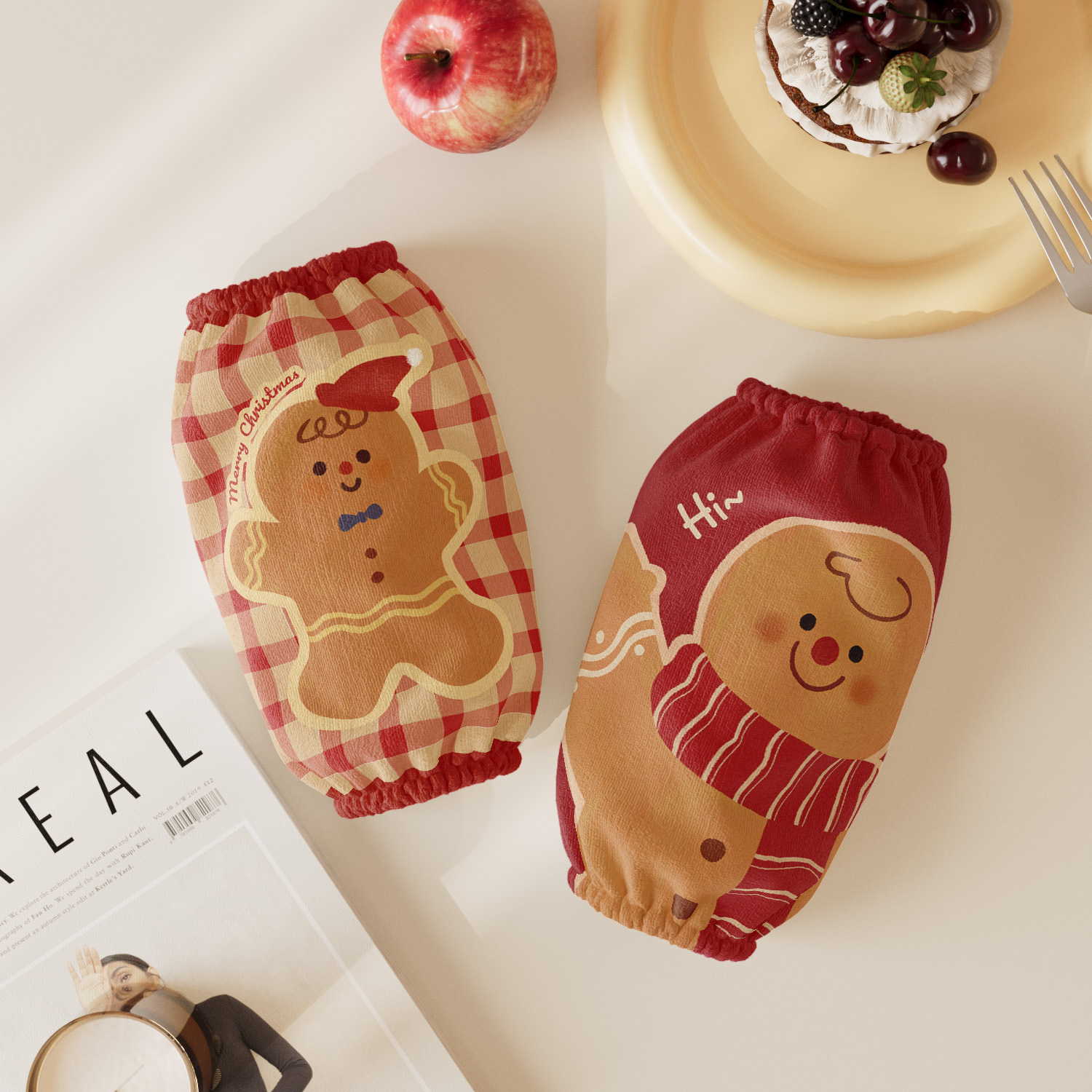 可爱姜饼人袖套2025新款秋冬护袖防水防油防污套袖男女厨房羽绒服