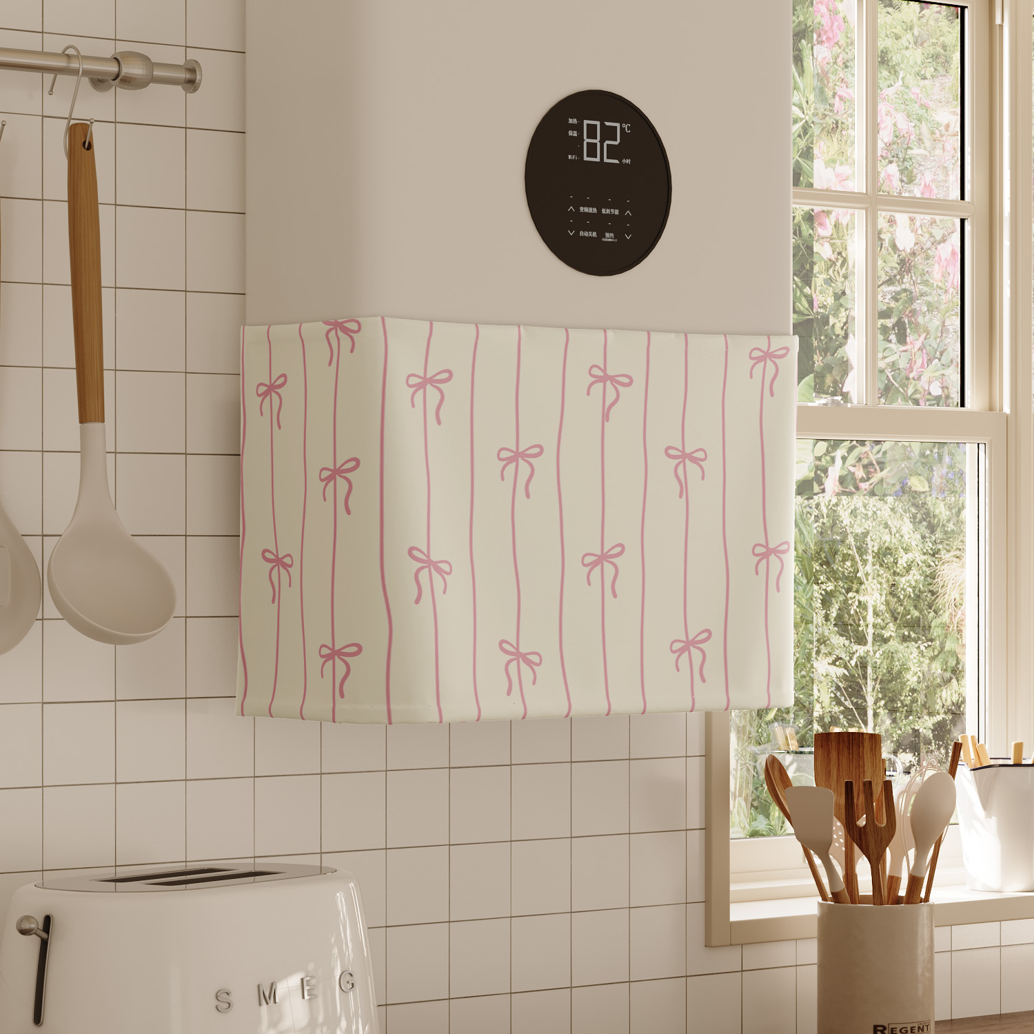 可爱蝴蝶结热水器遮挡帘罩布水管遮丑帘布厨房燃气炉装饰帘魔术