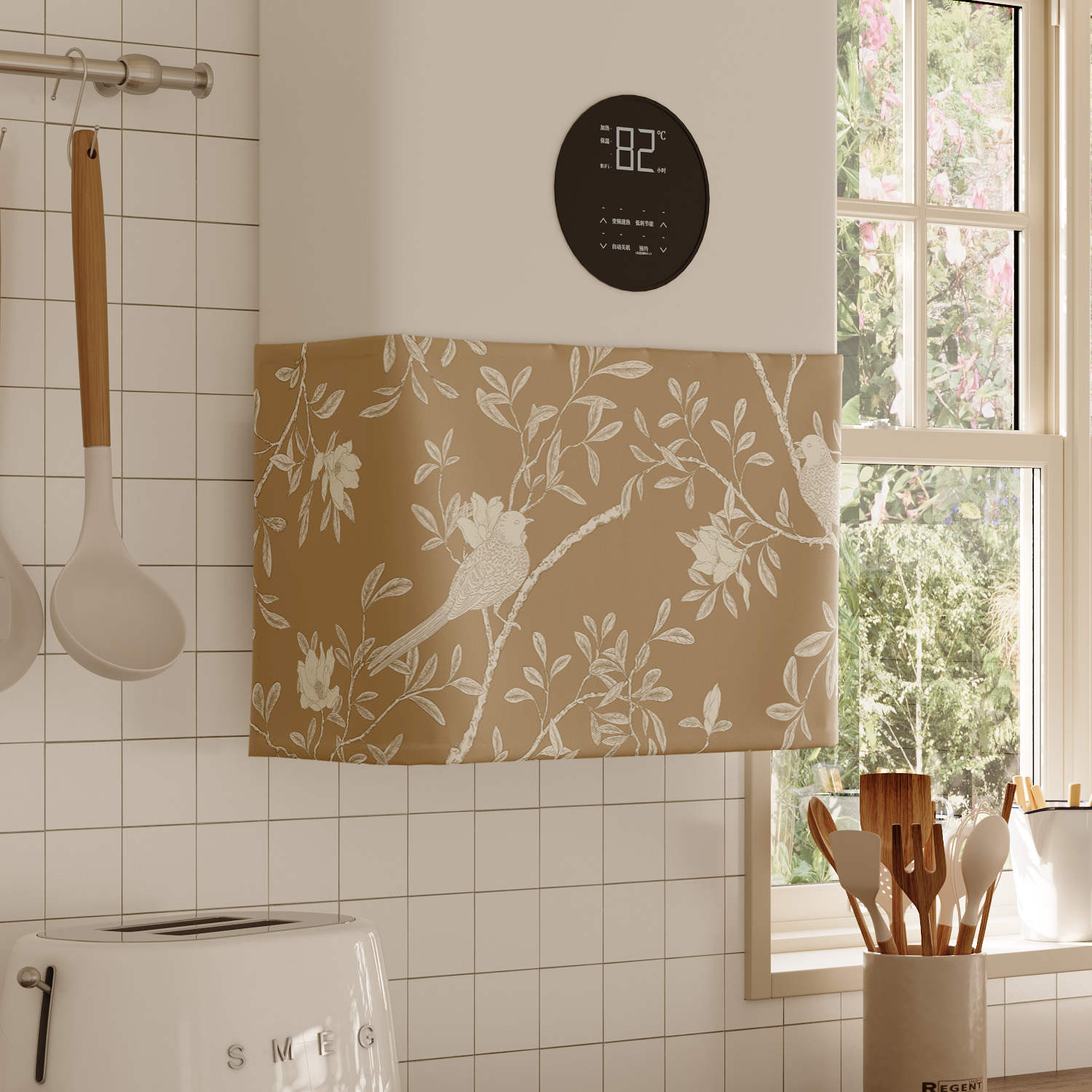 法式植物热水器遮挡帘罩布水管遮丑帘布厨房燃气炉装饰帘魔术