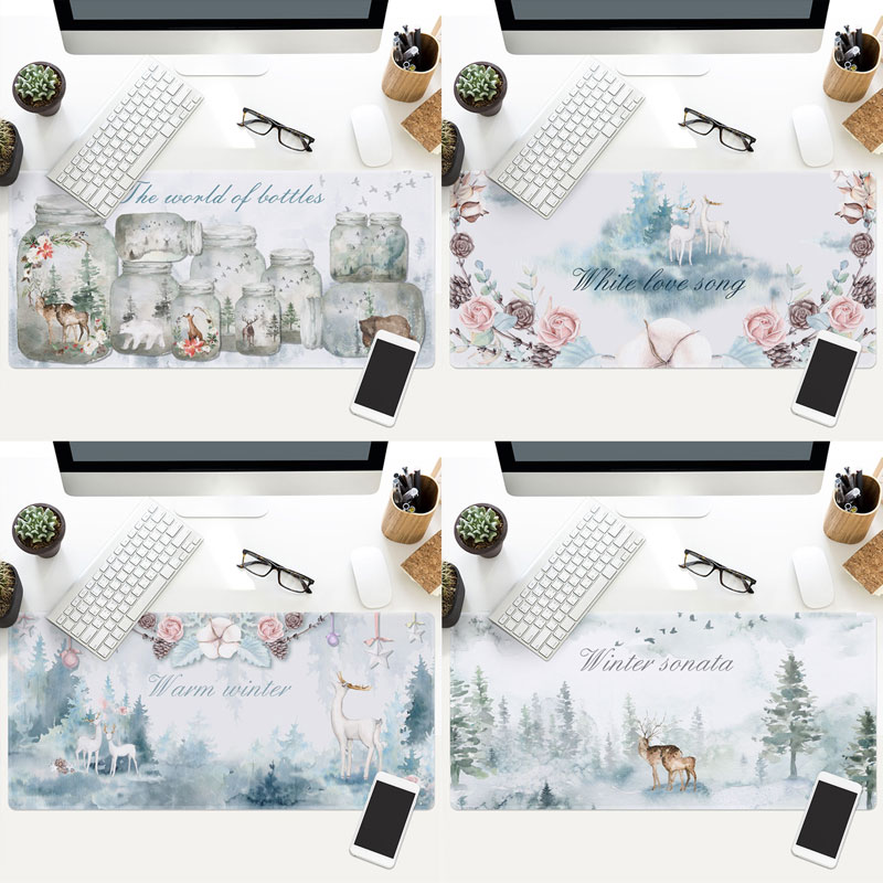 水彩动物北欧游戏鼠标垫夏季气息防水超大加长加厚鼠标桌垫包邮