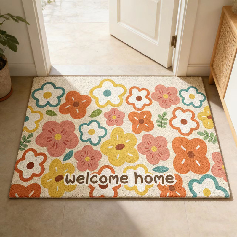 地垫入户简约小清新花朵丝圈防滑脚垫玄关进门耐脏除尘可裁剪门垫,居家布艺,入户地垫,淘宝优惠券,粉丝福利购,淘宝优惠卷
