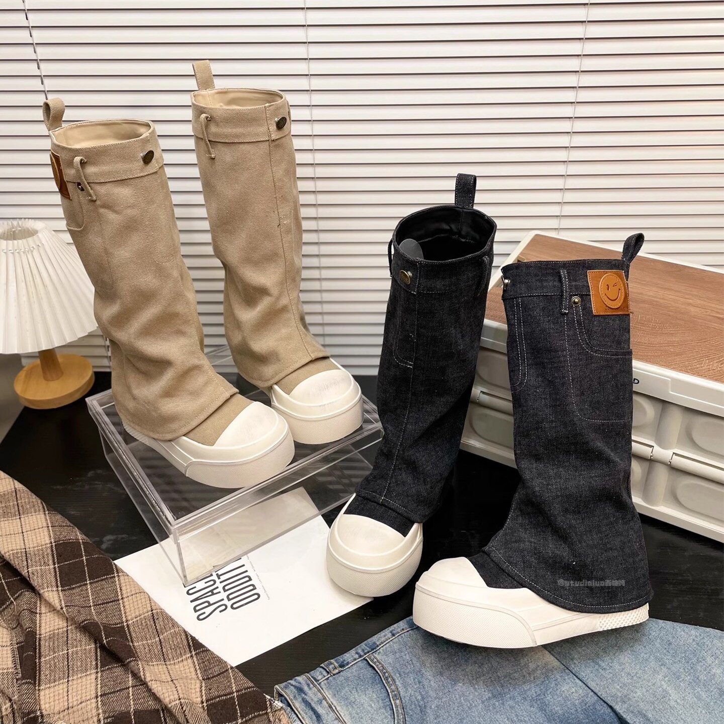 厚底牛仔裤管靴女2026秋冬季新款