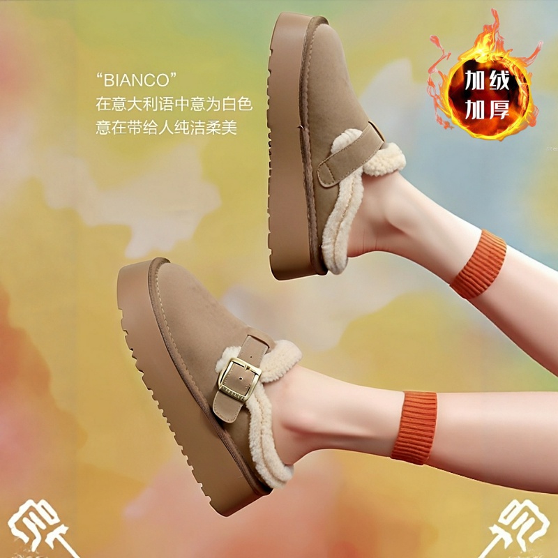 毛绒半拖鞋女冬季厚底加绒保暖靴