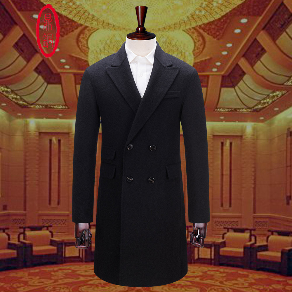 鼎铜西装领羊毛大衣男中年秋冬季商务休闲中长款毛呢西服外套厚款