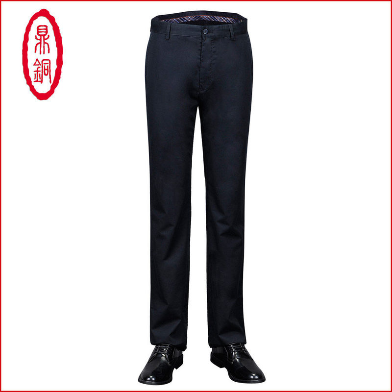 鼎铜春款中腰透气棉藏蓝色休闲裤