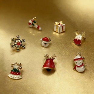 圣诞礼物耳骨夹蝴蝶结铃铛左耳无耳洞耳夹简约甜美珐琅滴釉耳环冬