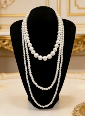 欧美轻奢风叠戴多层珍珠项链女韩简约长款百搭装饰毛衣链街拍配饰