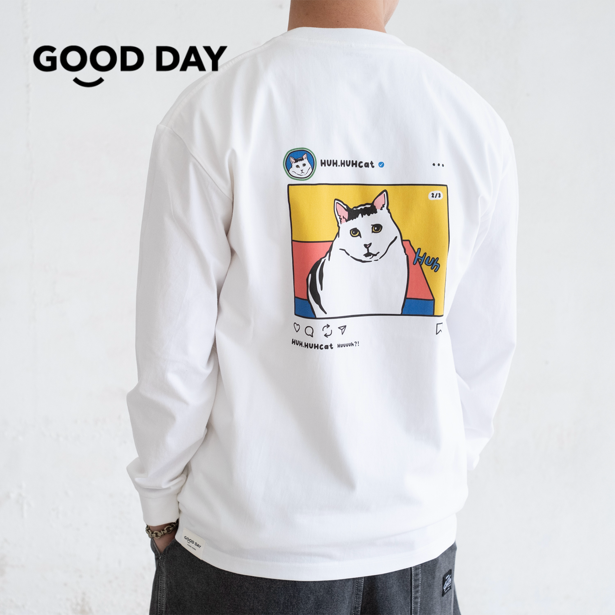 adlib香港潮牌男女春秋 Huh Cat IG图案纯棉印花长袖 ZT178