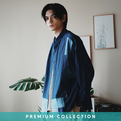adlib香港 24秋冬季新款蓝染拼布纯棉设计感长袖外套恤衫 ST412