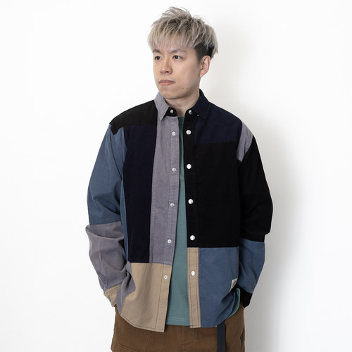 adlib香港 日系复古拼布撞色百搭长袖衬衫 灯芯绒拼布恤衫 ST335