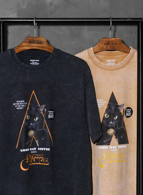 adlib香港 欧美复古水洗做旧百搭T恤 Catwork 电影图案Tee ZT1256