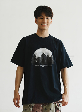 adlib 时尚潮牌短袖男女夏季T恤100%纯棉印花绣花月夜狼嚎 ZT1459