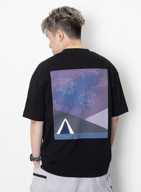 adlib香港 夏季宽松日常烟花趣味图案绣花印花圆领短袖Tee ZT1435