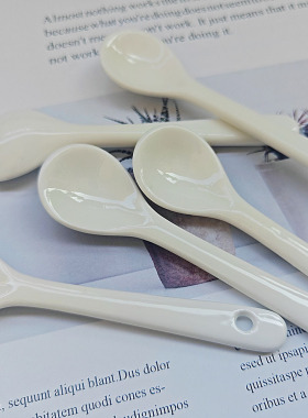 厂家直销 纯白长柄陶瓷勺子 咖啡勺搅拌勺白色勺子调味勺调羹13CM