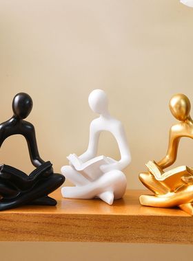 创意树脂材质双手捧书小人看书家居装饰黑白金三色可选装饰用品