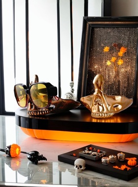 骷髅眼镜架收纳奇特搞怪礼物房间装饰工位桌面万圣节创意树脂摆件