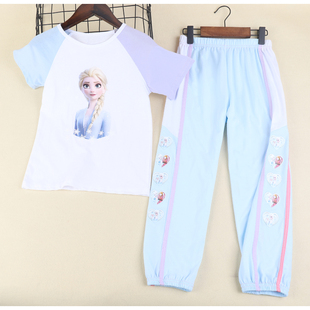 2024新款女童纯棉短袖薄款长裤套装儿童运动休闲外穿春夏季两件套