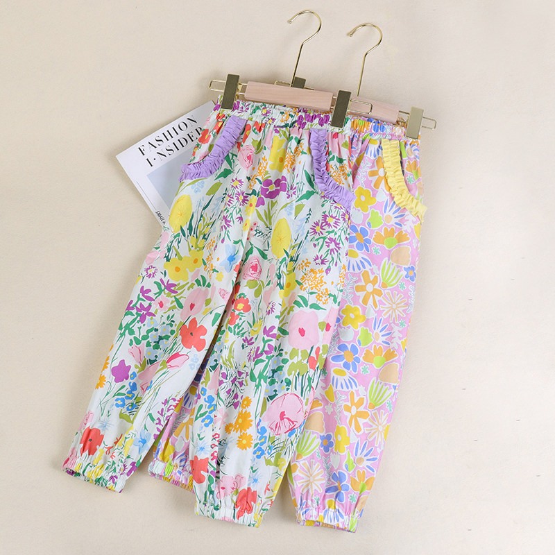 2024春夏季新款沙滩裤休闲女童防蚊裤中大童薄长裤洋气宽松灯笼裤