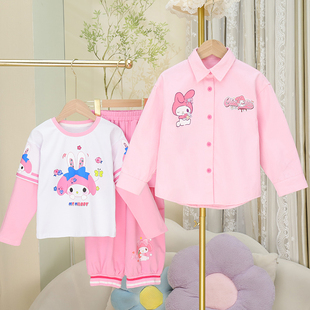 2024秋冬季新款女童三件套衬衣外套T恤长裤女孩洋气百搭外穿套装