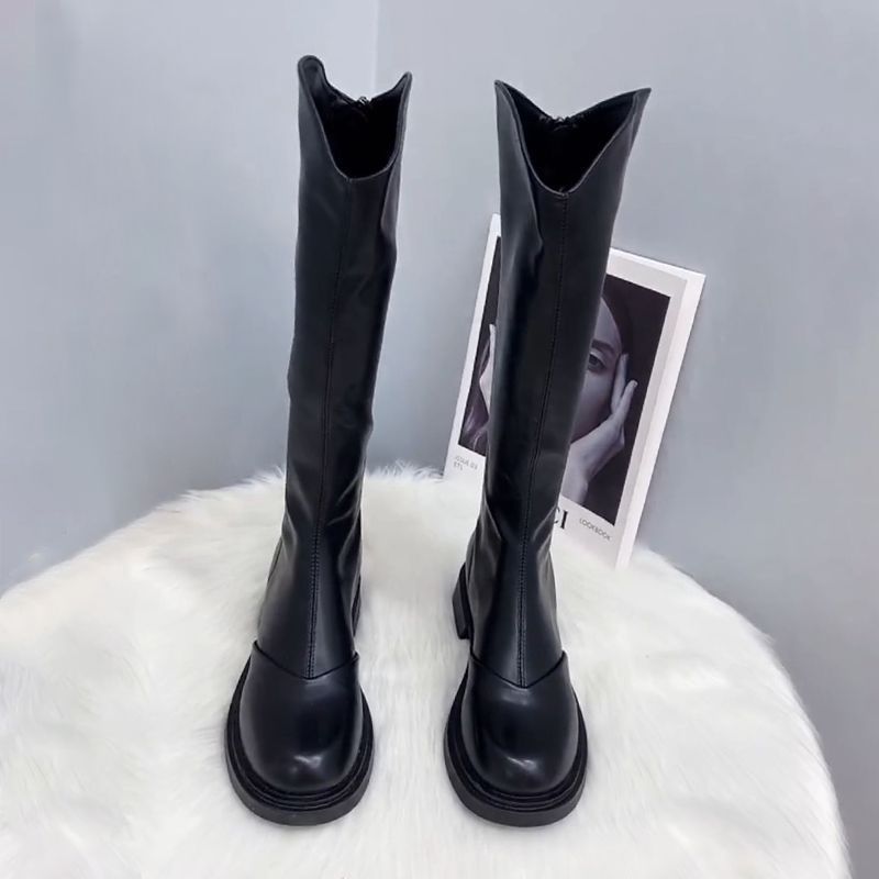 V口长靴软皮不过膝长筒靴高筒靴小个子骑士靴弹力瘦瘦靴