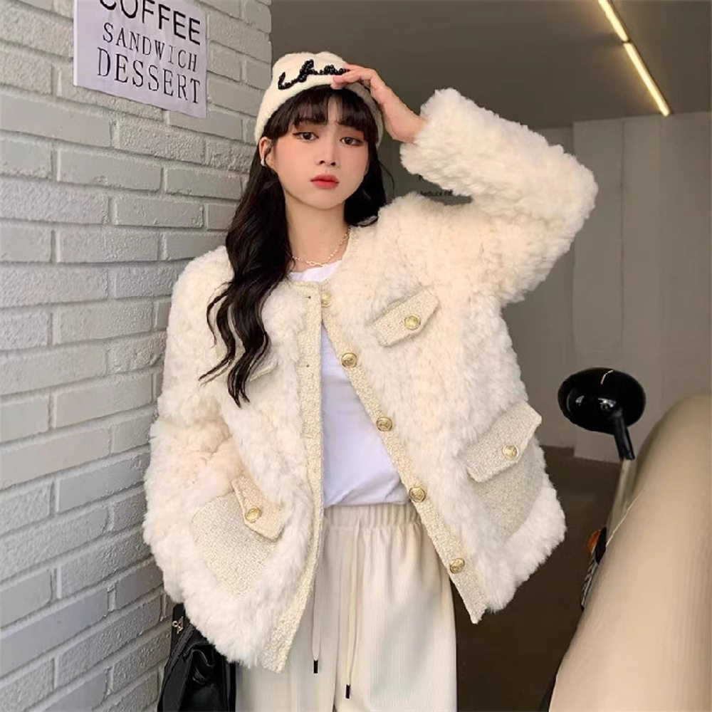 小香风毛外套女款羊羔绒设计感气质棉服秋韩系上衣原创品牌